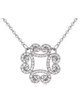 Collier Trèfle Arabesque avec Pierre - Plaqué Platine