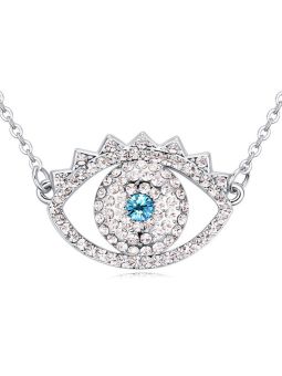 Collier Oeil avec Pierre Bleu - Plaqué Platine