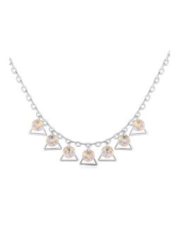 Collier 8 Triangles avec Pierre de Cristal Autrichien au centre - Plaqué Platine