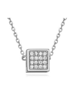 Collier Carré orné de Cristaux Autrichiens - Plaqué Platine