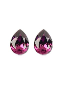 Boucle d'Oreille Clou en Cristaux Autrichiens Violets, Plaquée Platine - Élégance Luxueuse