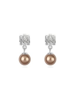 Boucles d'Oreilles Pendantes Plaquées Platine avec Cristaux Autrichiens et Fausse Perle Foncée