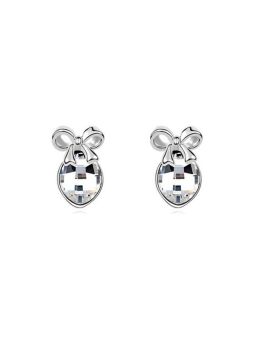 Boucle d'Oreille Clou en Cristaux Autrichiens Transparent Noeud, Plaquée Platine - Élégance Délicate et Luxueuse