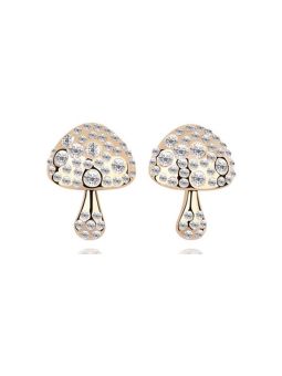 Boucles d'Oreilles Champignon Plaquées Or Incrustées de Cristaux Autrichiens - Bijoux Fantaisie Éblouissants