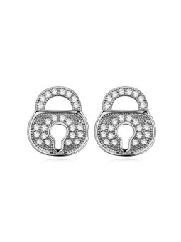 Boucles d'Oreilles en Forme de Cadenas en Plaqué Platine avec Cristaux Autrichiens - Symbole d'Amour Étincelant