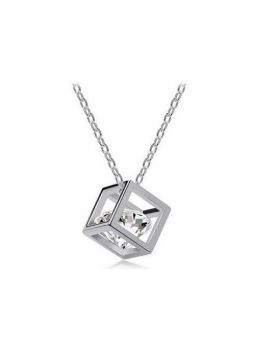 Collier Tendance à Paillettes Carré avec Pierre - Plaqué Platine