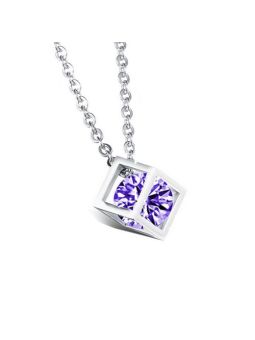 Collier Tendance à Paillettes Carré avec Pierre Violette - Plaqué Platine
