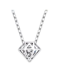Collier Diamant avec Pierre - Plaqué Platine