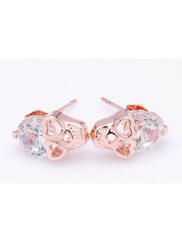 Boucles d'Oreilles Tête de Mort Plaquées Or Rose avec Cristaux Autrichiens