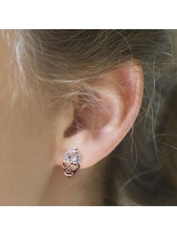 Boucles d'Oreilles Tête de Mort Plaquées Or Rose avec Cristaux Autrichiens
