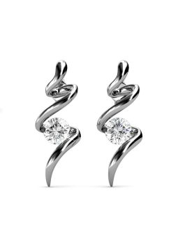 Boucles d'Oreilles Plaquées Platine Courbes avec Cristal Autrichien