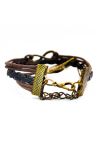 Bracelet en Simili Cuir Tressé Marron Noir  avec Charms : Signe Infini, Hibou