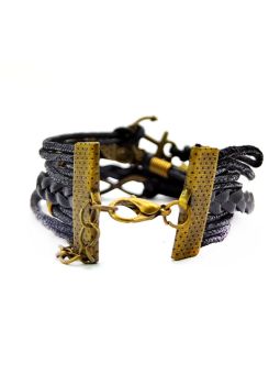 Bracelet en Simili Cuir Tressé Noir avec Charms : Signe Infini, Encre Marine, Hiboux, Plaque Faith