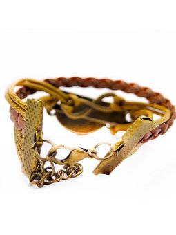 Bracelet en Simili Cuir Tressé Marron avec Charms : Signe Infini, oeil, Plaque Best Friend
