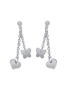 Boucles d'Oreilles en Argent Sterling 925 avec Chaînes Pendantes, Cœur et Papillon - Design Délicat et Fermoir Poussette