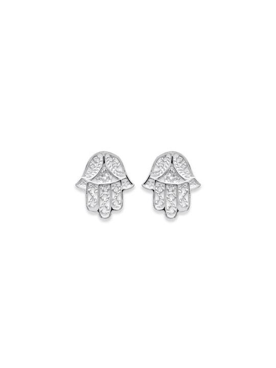 Boucles d'Oreilles en Argent Sterling 925 avec Main de Fatma - Symbole de Protection et Fermoir Poussette