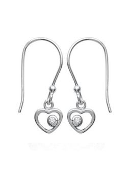 Boucles d'Oreilles à Crochet en Argent Sterling 925 avec Cœur et Zircon Incrusté sur le Côté - Élégance Subtile et Romantique