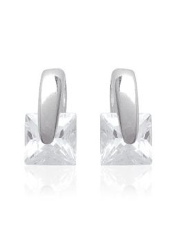 Boucles d'Oreilles à Crochet en Argent Sterling 925 avec Zircon Carré - Élégance Géométrique Moderne