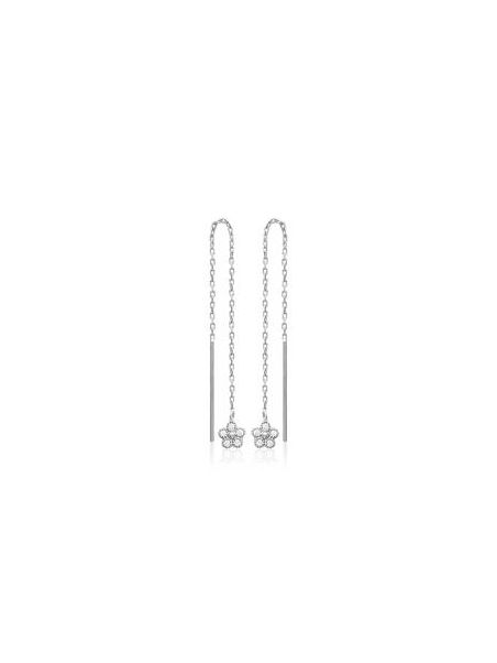 Boucles d'Oreilles Pendantes à Crochet en Argent Sterling 925 avec Tige et Fleur Incrustée de Zircon