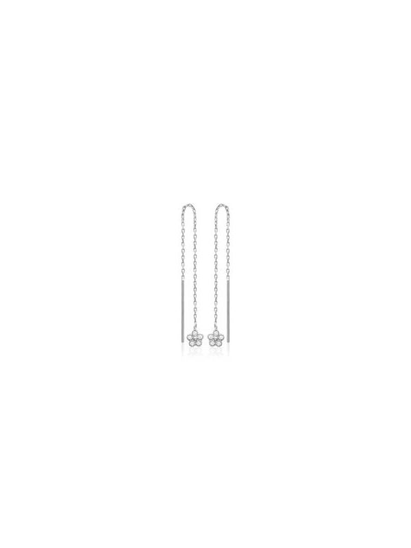Boucles d'Oreilles Pendantes à Crochet en Argent Sterling 925 avec Tige et Fleur Incrustée de Zircon
