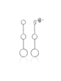 Boucles d'Oreilles Pendantes en Argent Sterling 925 avec Trois Cercles sur Chaîne - Design Moderne et Fermoir Poussette
