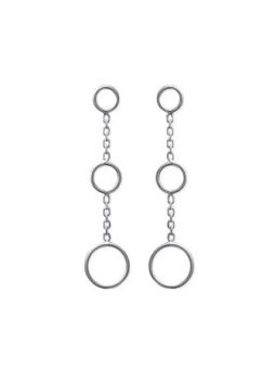 Boucles d'Oreilles Pendantes en Argent Sterling 925 avec Trois Cercles sur Chaîne - Design Moderne et Fermoir Poussette