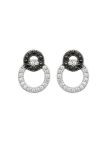 Boucles d'Oreilles en Argent Sterling 925 avec Deux Cercles Entremêlés Incrustés de Zircon Transparent et Noir