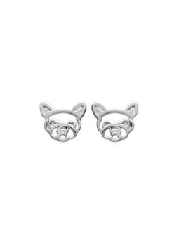 Boucles d'Oreilles en Argent Sterling 925 avec Tête de Bulldog Français - Design Canin Charmant et Fermoir Poussette