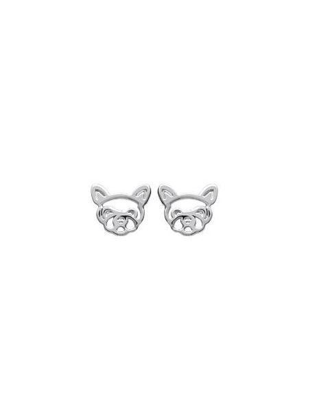 Boucles d'Oreilles en Argent Sterling 925 avec Tête de Bulldog Français - Design Canin Charmant et Fermoir Poussette