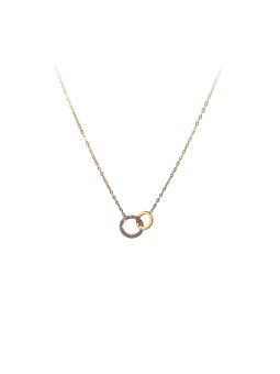 Collier en Acier Inoxydable Doré avec Deux Cercles Entrelacés et Zircon - Élégance et Symbolisme