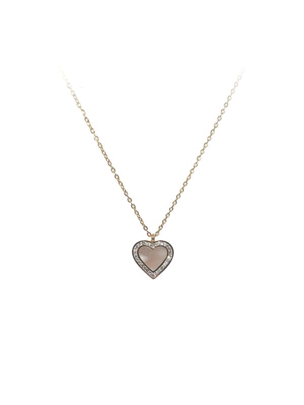 Collier en Acier Inoxydable Doré avec Cœur Nacré et Zircon - Douceur et Élégance