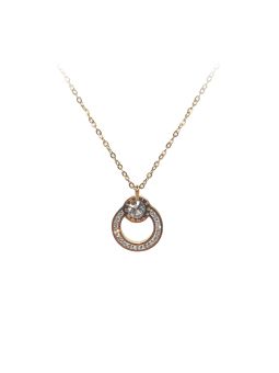 Collier en Acier Inoxydable Doré avec Cercle Orné de Zircons et Chiffres Romains - Élégance et Intemporalité