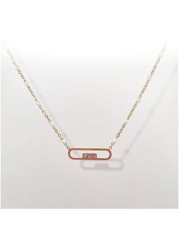 Collier en Acier Inoxydable Doré, Pendentif Rectangulaire à Bords Arrondis et 3 Zircons - Design Moderne et Élégant