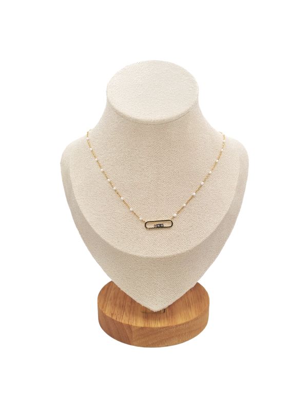 Collier en Acier Inoxydable Doré, Pendentif Rectangulaire à Bords Arrondis et 3 Zircons - Design Moderne et Élégant