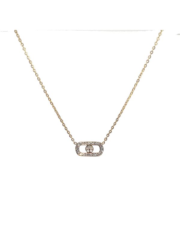 Collier en Acier Inoxydable Doré, Pendentif Rectangulaire Arbre de Vie et Zircon - Harmonie et Éclat