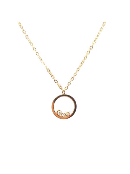 Collier en Acier Inoxydable Doré avec Cercle et Trois Zircons - Élégance Minimaliste