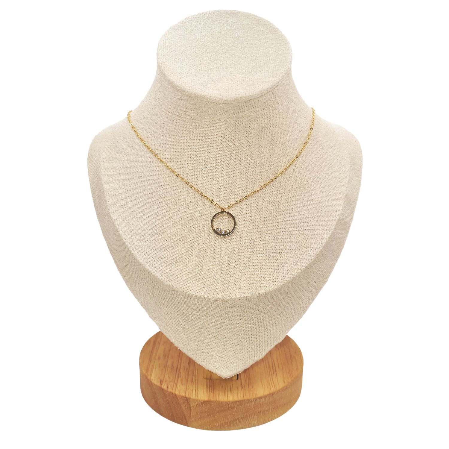 Collier en Acier Inoxydable Doré avec Cercle et Trois Zircons - Élégance Minimaliste