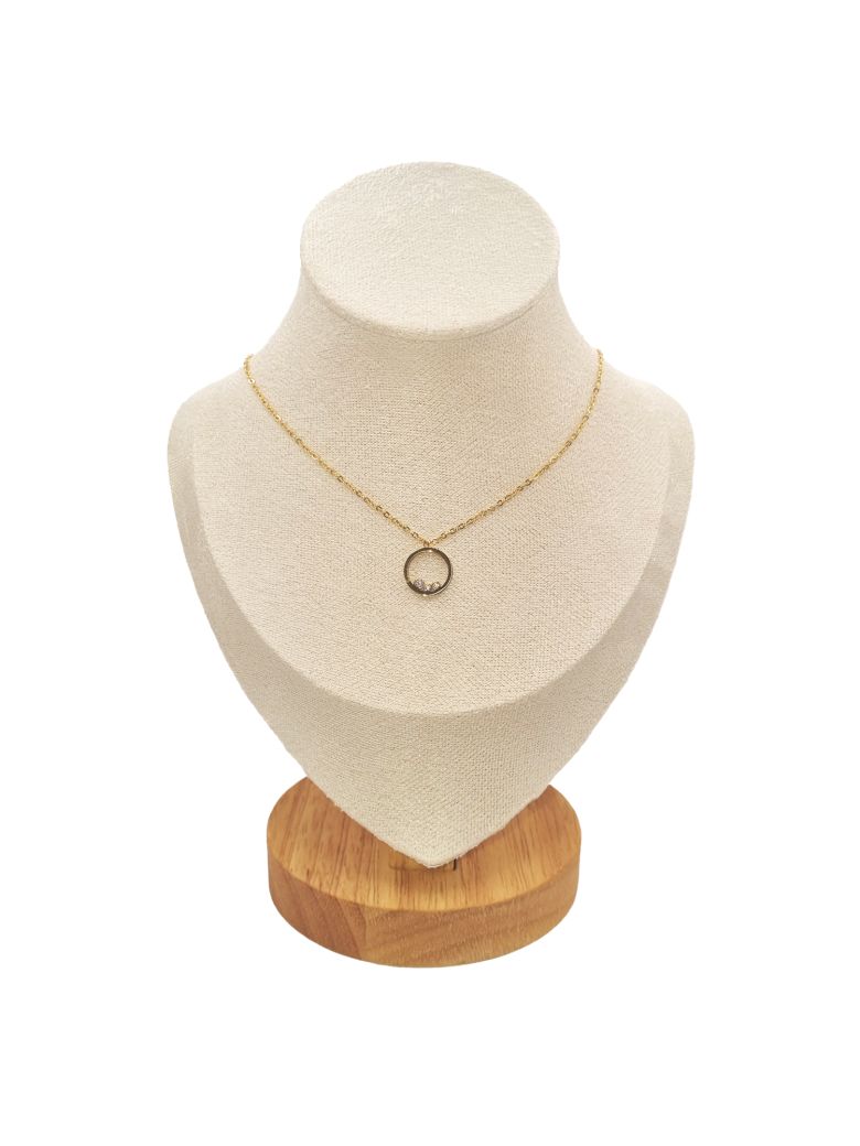 Collier en Acier Inoxydable Doré avec Cercle et Trois Zircons - Élégance Minimaliste