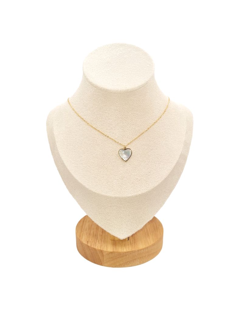 Collier en Acier Inoxydable Doré avec Cœur Intérieur Nacré - Élégance Romantique