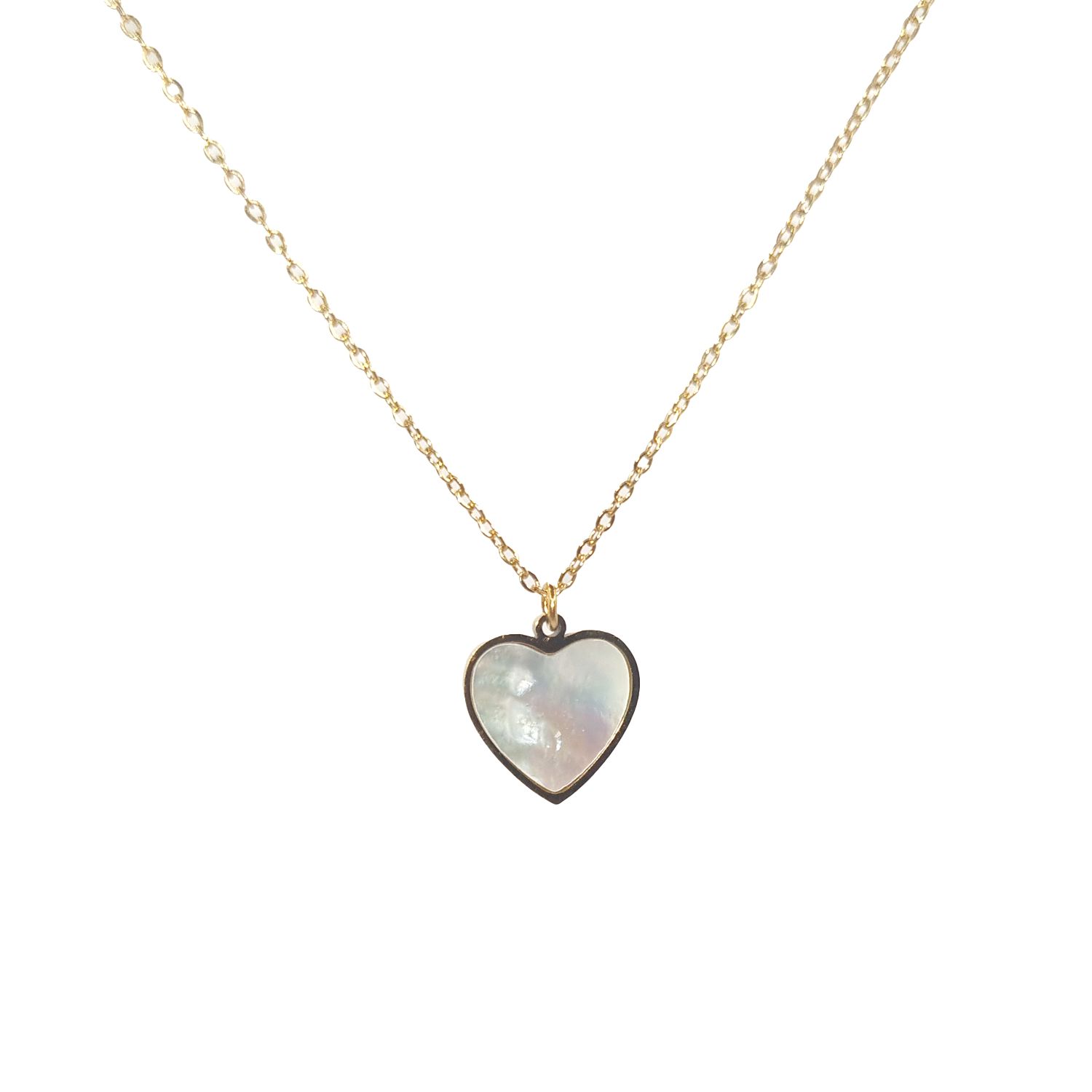 Collier en Acier Inoxydable Doré avec Cœur Intérieur Nacré - Élégance Romantique