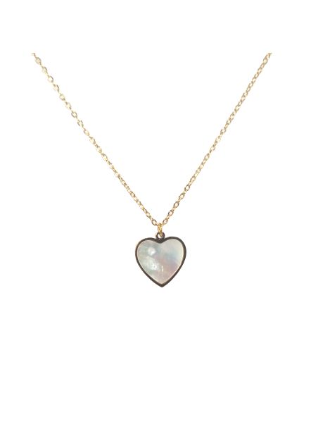 Collier en Acier Inoxydable Doré avec Cœur Intérieur Nacré - Élégance Romantique
