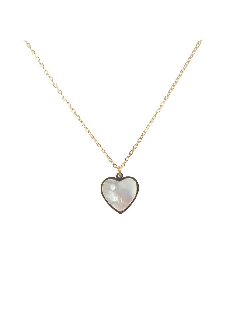 Collier en Acier Inoxydable Doré avec Cœur Intérieur Nacré - Élégance Romantique