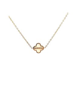 Collier en Acier Inoxydable Doré avec Trèfle Intérieur Nacré et Trois Zircons – Charme et Élégance