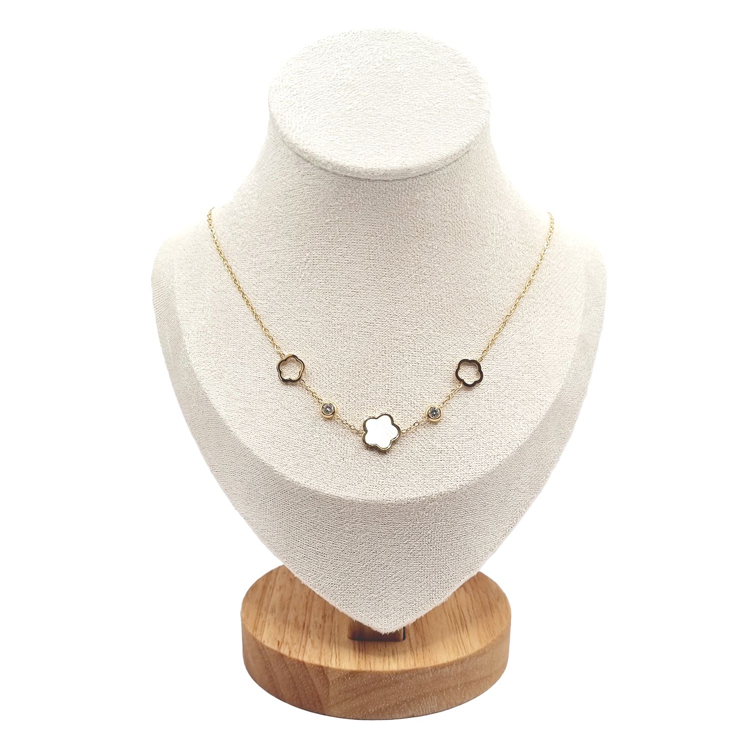 Collier en Acier Inoxydable Doré avec Motifs Fleur en Nacre – Élégance Naturelle et Chic