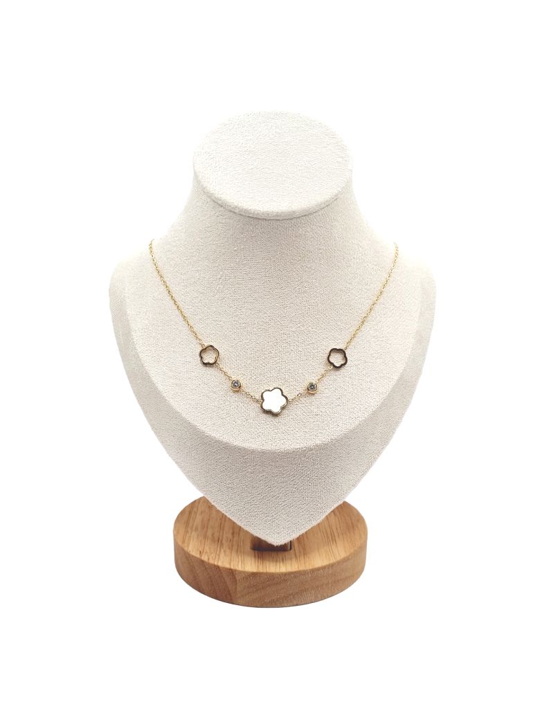Collier en Acier Inoxydable Doré avec Motifs Fleur en Nacre – Élégance Naturelle et Chic