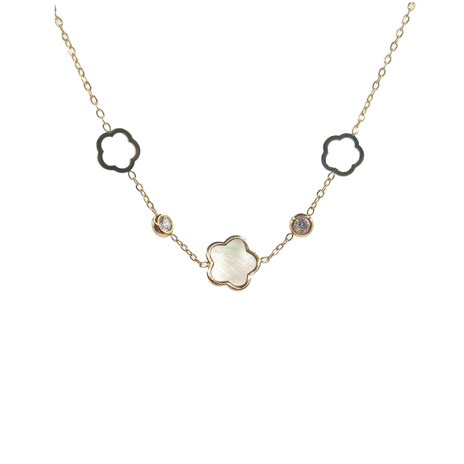Collier en Acier Inoxydable Doré avec Motifs Fleur en Nacre – Élégance Naturelle et Chic
