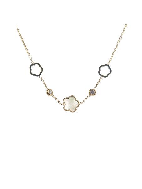 Collier en Acier Inoxydable Doré avec Motifs Fleur en Nacre – Élégance Naturelle et Chic