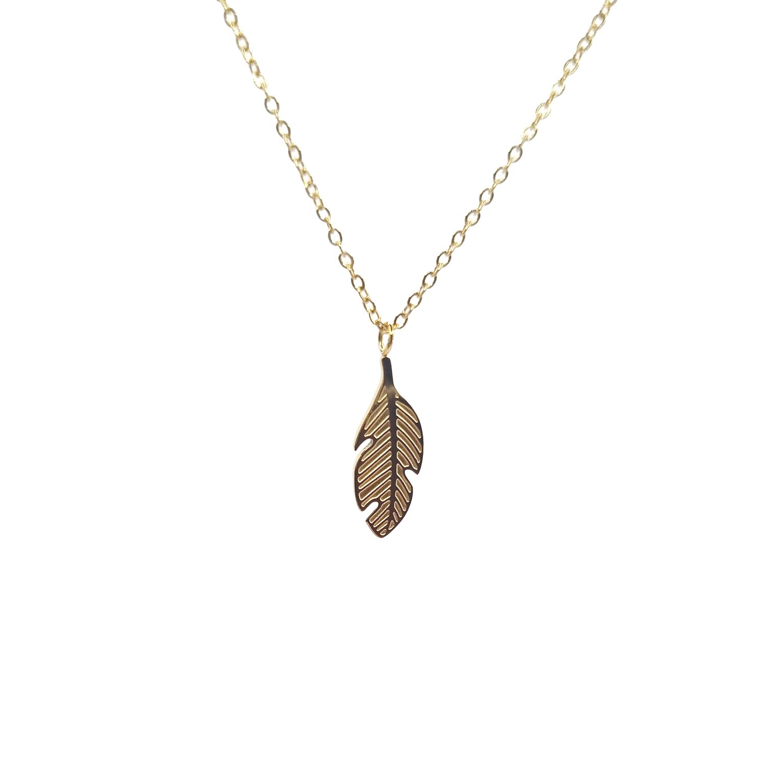 Collier en Acier Inoxydable Doré avec Pendentif Plume Élégante