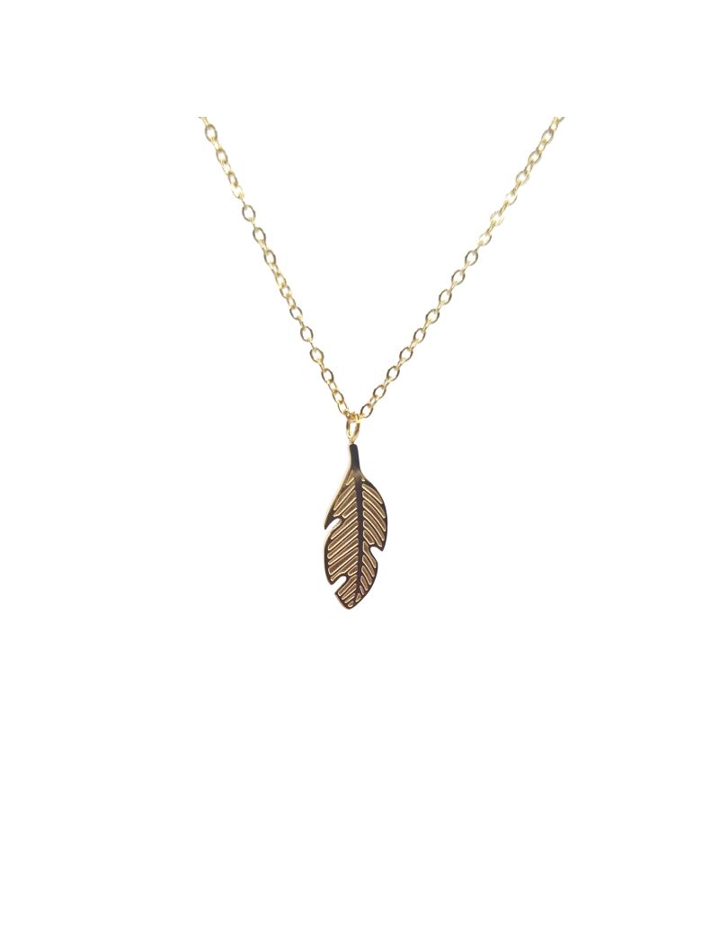 Collier en Acier Inoxydable Doré avec Pendentif Plume Élégante