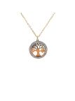 Collier en Acier Inoxydable Doré avec Anneau Sertie de Zircons et Pendentif Arbre de Vie